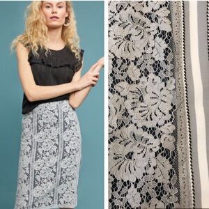 Anthropologie Black and White Floral Lace Midi Skirt